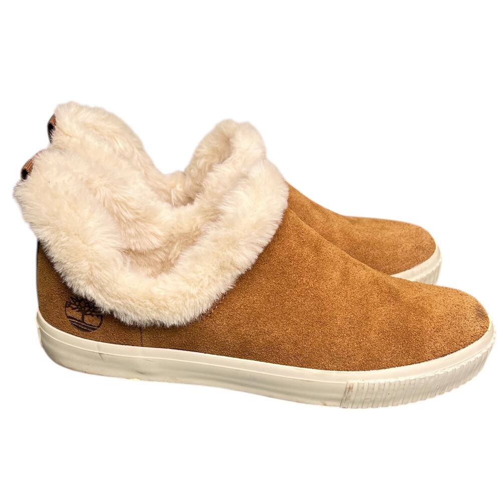 Timberland Skyla Bay Brown Suede Faux Fur Lined Slip On Sneaker Booties 8.5